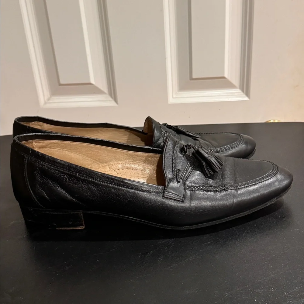 Bally Black Leather Tassel Loafers Slip-Ons size 12